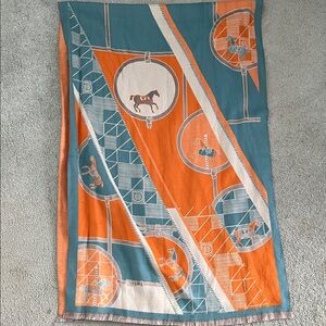 Equestrian Horse Orange and Teal Acrylic Cashmere Oversized Scarf
